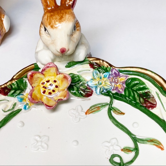 Vintage Easter Bunny Egg Cup and Plate Ceramic Set Of 2 - Picture 4 of 16